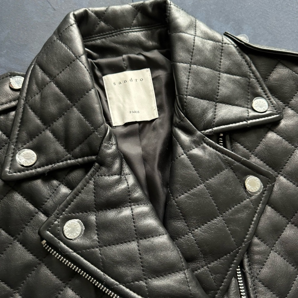 (NWT) Sandro - Ewan Leather Quilted Biker Jacket - Picture 9 of 12
